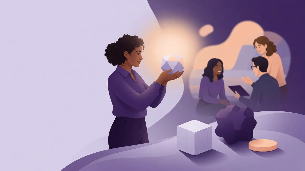 illustration of a founder examining a checklist of criteria while evaluating employee feedback tools
