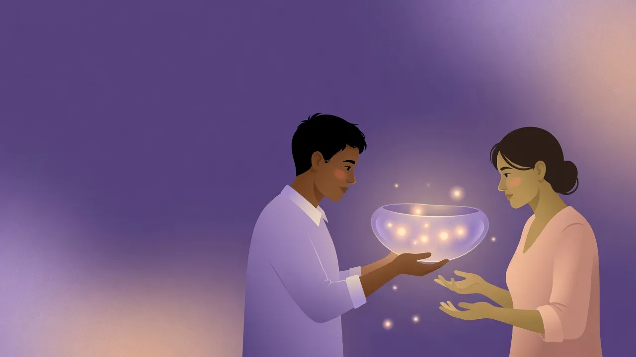 illustration of a manager and team member in a candid one-on-one conversation reviewing feedback results