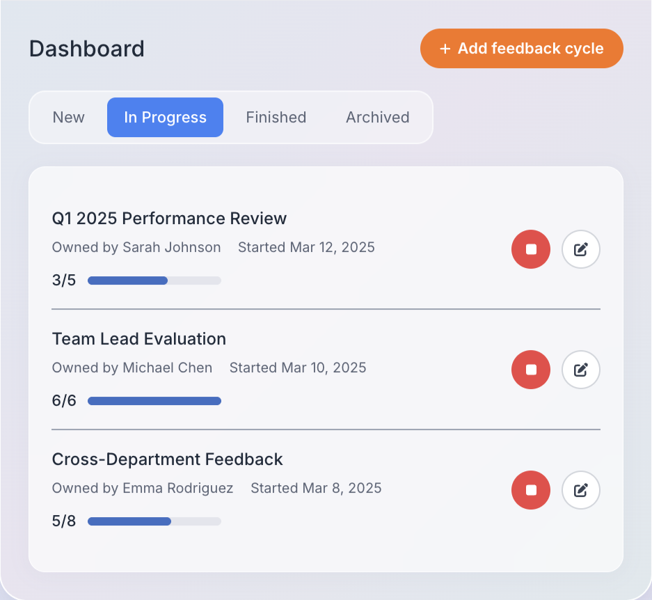 Lynxify dashboard showing active feedback cycles